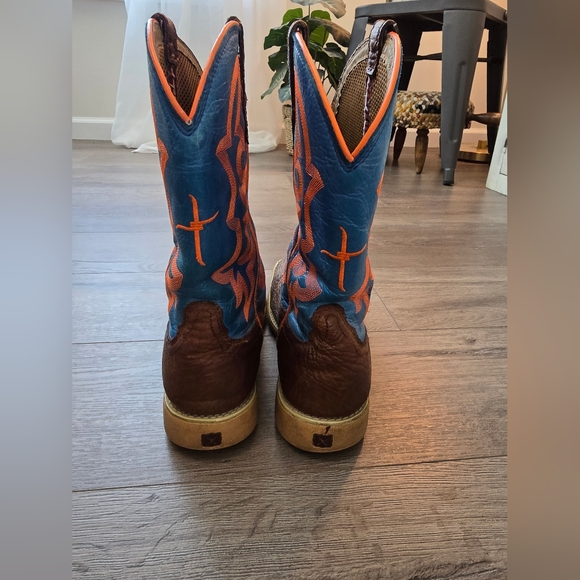 Twisted X Kids Cognac Bullhide & Neon Blue Hooey Western Cowboy Boots Kids 4 - Picture 4 of 12